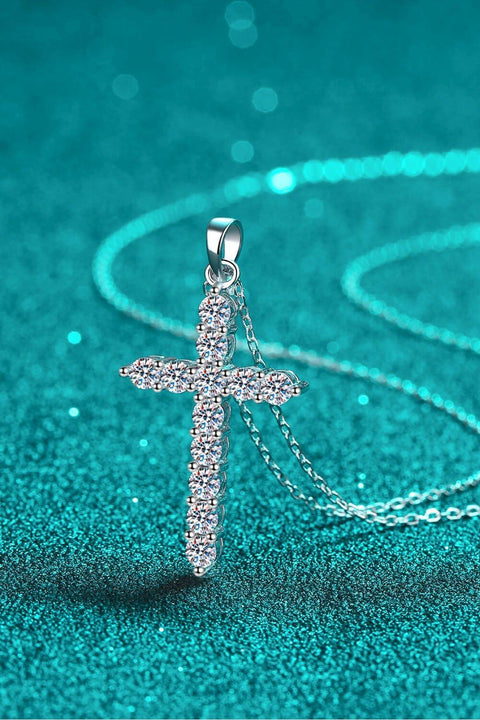 925 Sterling Silver Cross Moissanite Necklace - Lord of LordsJewelry