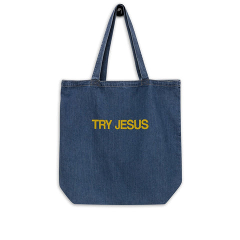 Organic Try Jesus denim tote bag - Lord of Lords