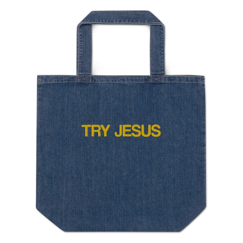 Organic Try Jesus denim tote bag - Lord of Lords
